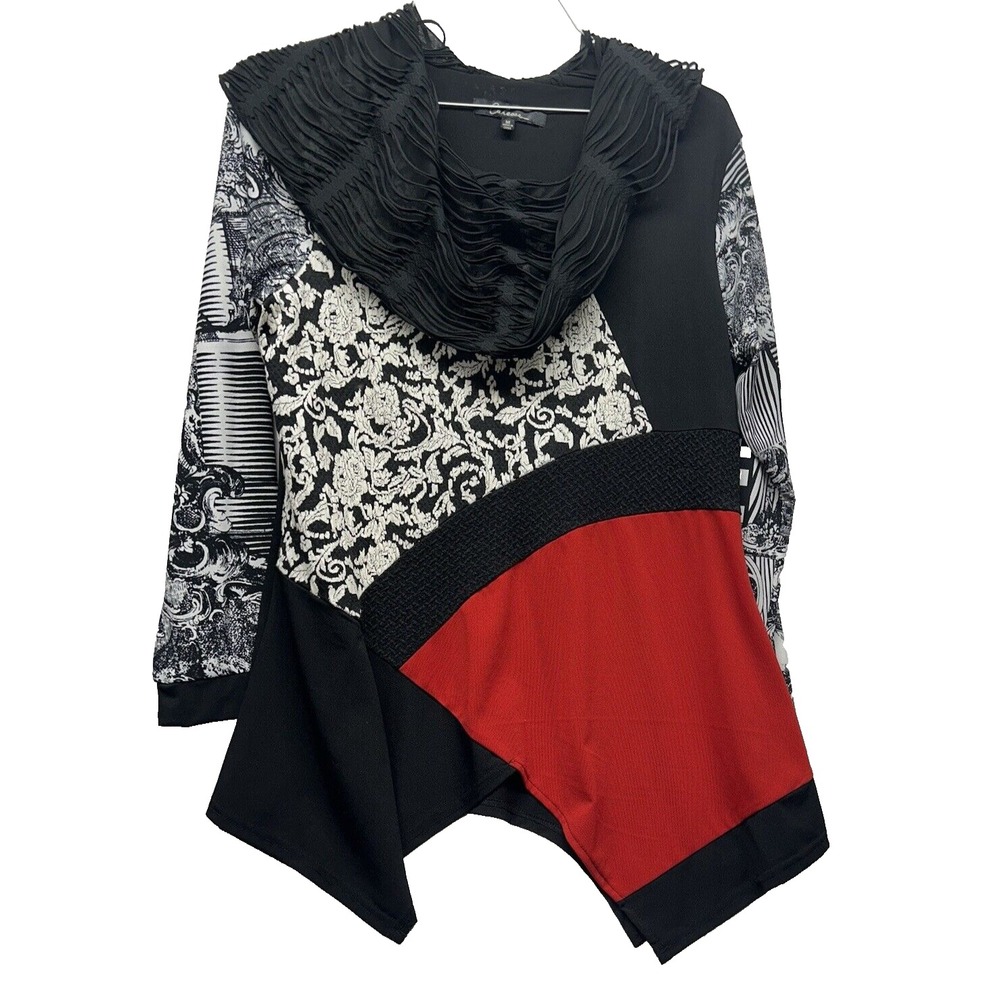 Calessa Womens Medium Red Black White Polyester Blend Blouse (C1)